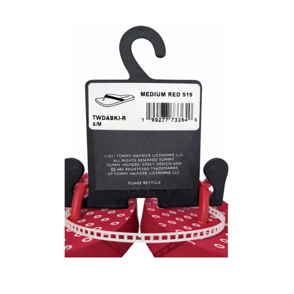 Tommy Hilfiger Red Polka Dot Flip Flops Size 5M NWT Logo Strap Sandals - Picture 4 of 5